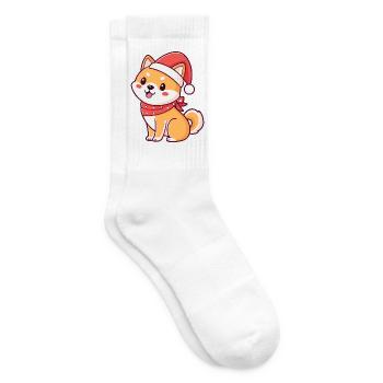 Kawaii Shiba Christmas: Santa and Scarf - Tennis socks - white - Right