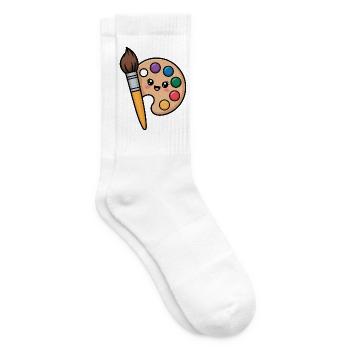 Maler Pinsel und Farb-Palette - Tennissocken - Weiß - Rechts