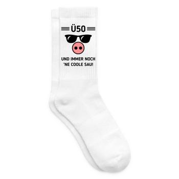 Ü50 Und Immer Noch ’Ne Coole Sau! Cool Geburtstag - Tennissocken - Weiß - Rechts
