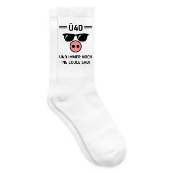 Ü40 Und Immer Noch ’Ne Coole Sau! Cool Geburtstag - Tennissocken - Weiß - Rechts