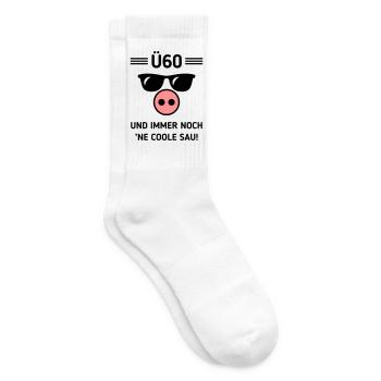 Ü60 Und Immer Noch ’Ne Coole Sau! Cool Geburtstag - Tennissocken - Weiß - Rechts