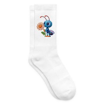 Biene im Stickerei-Look Blume Geschenk - Tennissocken - Weiß - Rechts