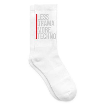 Less drama more techno Spruch Party Rave Logo Text - Tennissocken - Weiß - Rechts