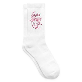 Alpha Katze mit rosa Schleife und Herzen Male - Tennissocken - Weiß - Rechts