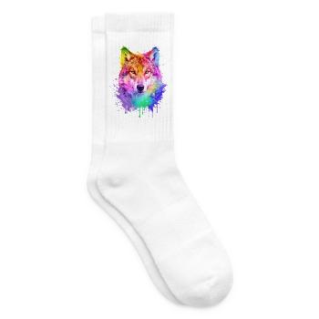 Wolf Aquarell Illustration - Tennissocken - Weiß - Rechts
