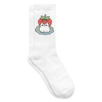 Cute Strawberry Cat Kawaii Kitten Design - Tennissocken - Weiß - Rechts