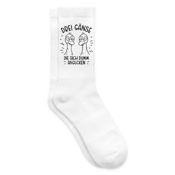 Drei Gänse die sich dumm angucken - Dumme Gans - Tennissocken - Weiß - Rechts
