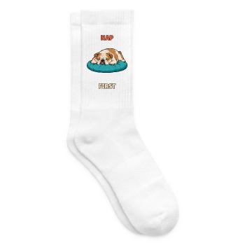 Erster Mittagsschlaf – Schläfriger englischer Bulldogge - Tennissocken - Weiß - Rechts