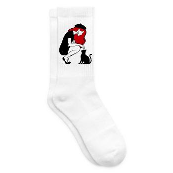 donna_con_capelli_rossi_basco_e_gatto_nero - Tennissocken - Weiß - Rechts