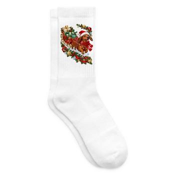 Dackel Weihnachtsgeschenkschlitten - Tennissocken - Weiß - Rechts