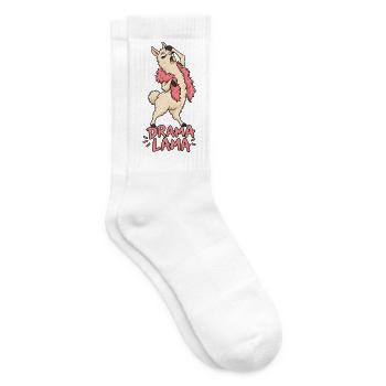 Drama Lama – Lustiges Lama mit pinker Federboa - Tennissocken - Weiß - Rechts