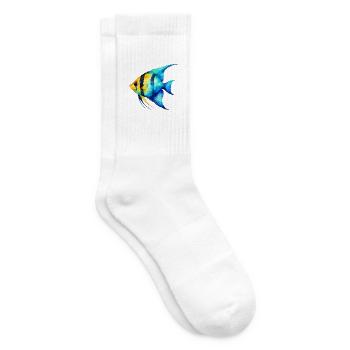 Blue Yellowfish Watercolor - Tennis socks - white - Right