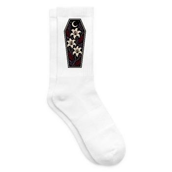 Gothic Coffin with Lilies and Moon - Tennis socks - white - Right