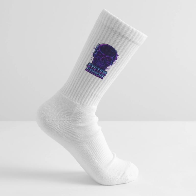 Neon Glitch Skull with System Error Text Tennis socks