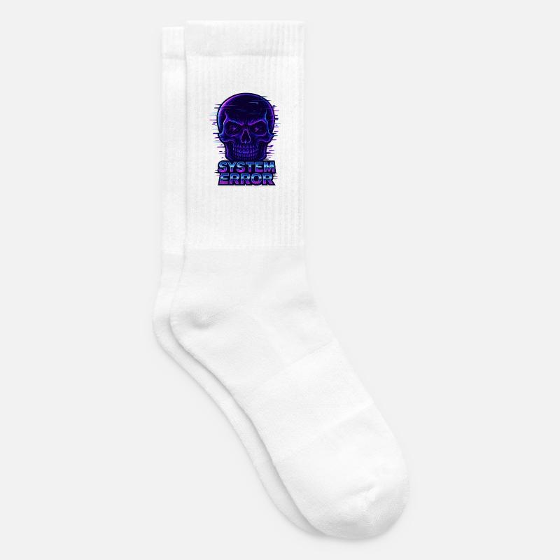 Neon Glitch Schädel mit Systemfehlertext - Tennissocken - Weiß