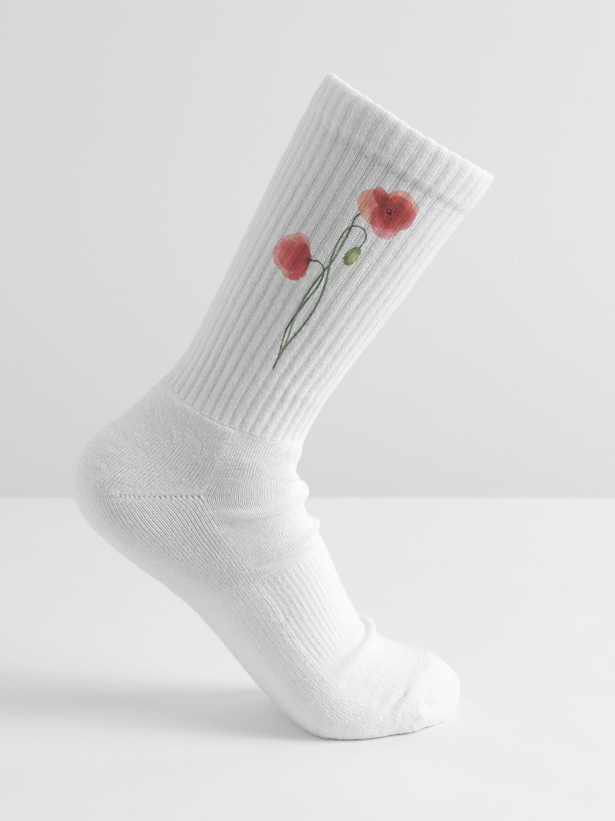 Blume: roter Mohn - Tennissocken - Weiß - Rechts