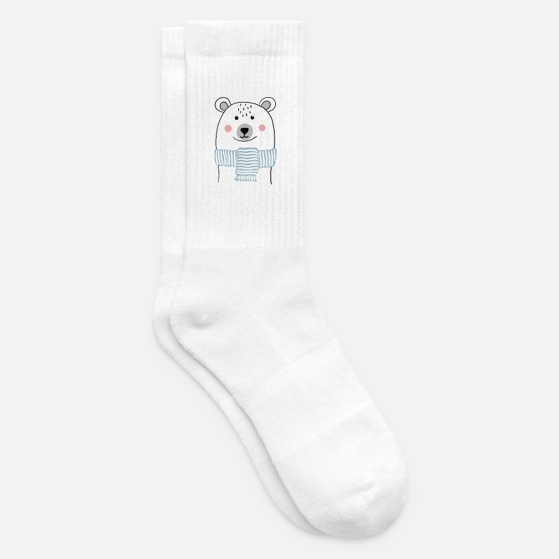 Eisbär mit hellblauem Schal - Tennissocken - Weiß
