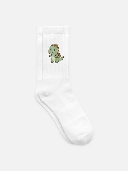 Kuscheliger Dino mit Abenteuerhut - Tennissocken - Weiß