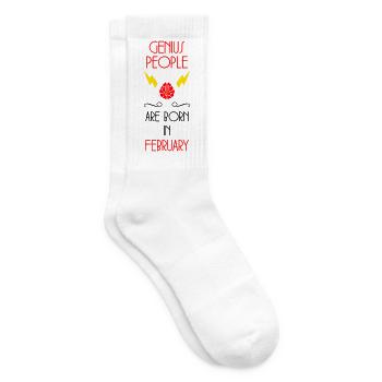 les génies naissent en Février - Anniversaire - Chaussettes de tennis - blanc - Droite