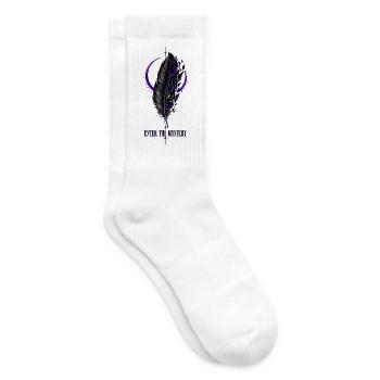 Lila-schwarze Feder (Vollgröße auf der Rückseite) - Tennissocken - Weiß - Rechts