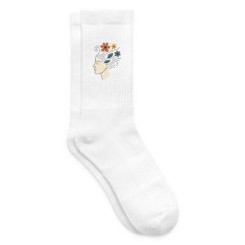 Nature Illustration with Flowers and Leaves - Tennis socks - white - Right