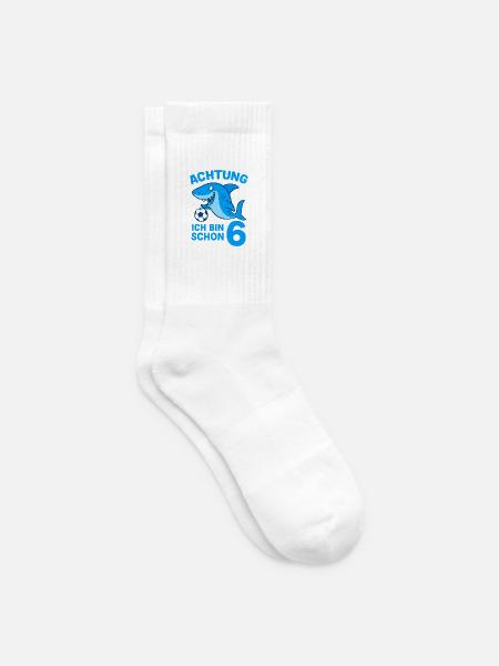 Achtung 6: Hai mit Ball - Tennissocken - Weiß