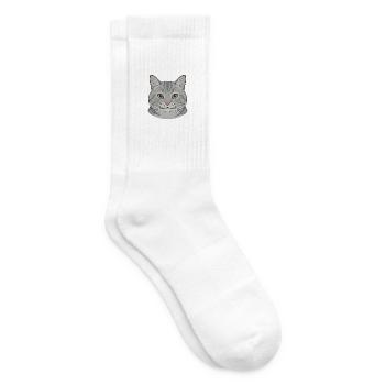Graues Katzengesicht Illustration - Tennissocken - Weiß - Rechts