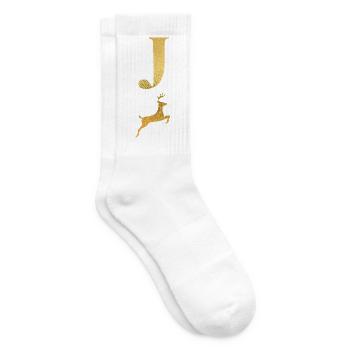 Buchstabe j Goldener Hirsch - Geschenkidee - Tennissocken - Weiß - Rechts