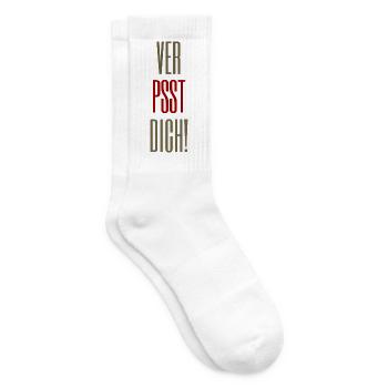 VER-PSST-DICH! Spruch - Für Morgenmuffel  - Tennissocken - Weiß - Rechts
