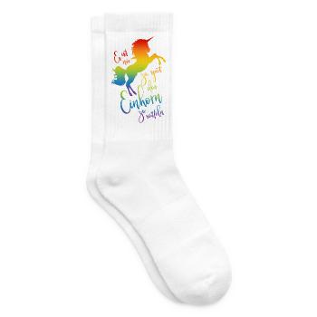 Einhorn satteln Spruch Regenbogen Silhouette bunt - Tennissocken - Weiß - Rechts
