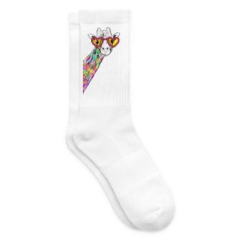 Dessin Girafe douce Coloré Hipster Avec lunettes de cœur - Chaussettes de tennis - blanc - Droite