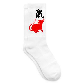 Chinesische Schriftzeichenratte mit roter Ratte - Tennissocken - Weiß - Rechts
