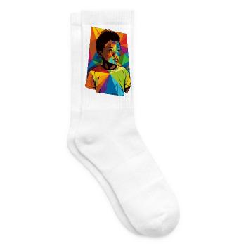 Geometric Kid Portrait with Vivid Colors - Tennis socks - white - Right