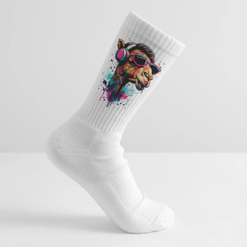 Kamel Dromedar Farbenfroh mit Kopfhörer - DJ Kamel Tennissocken