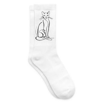 Cat Line Art - Tennis socks - white - Right