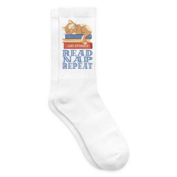 Sleeping cat and books - Tennis socks - white - Right