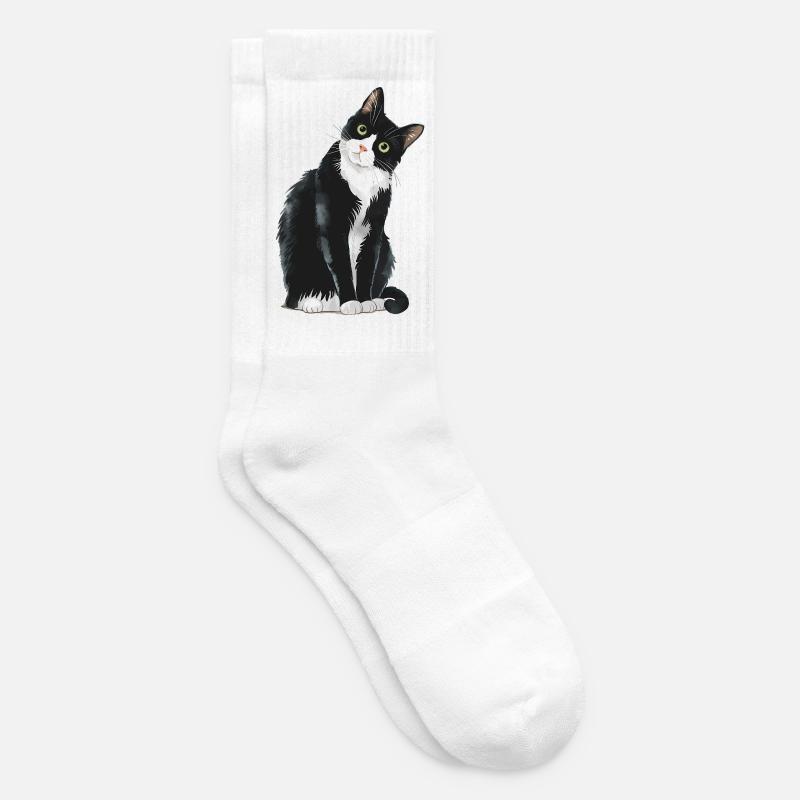 Schwarz-weiße Katze - Tennissocken - Weiß
