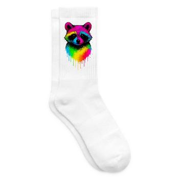 Rainbow Raccoon Graffiti Print - Tennis socks - white - Right