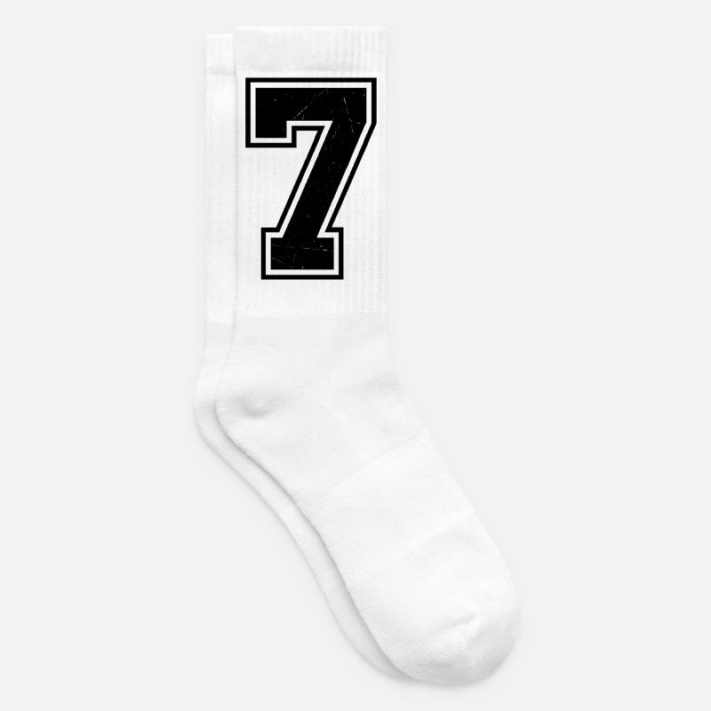 Grunge Seven Number with Scratched Texture - Tennis socks - white