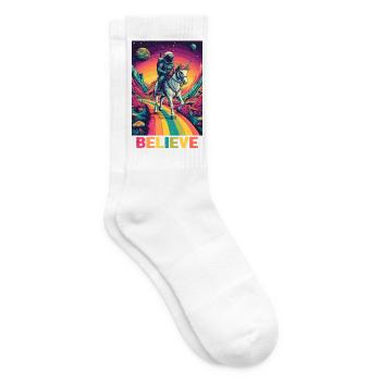 Astronaut auf Regenbogen-Einhorn - Tennissocken - Weiß - Rechts