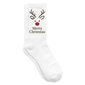 Deer Rudolph Merry Christmas sweet - Tennis socks - white - Right