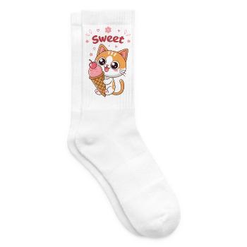 Kawaii Sweet Glazed Kitten - Tennis socks - white - Right