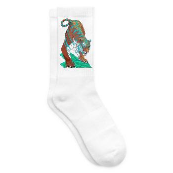 Tigre bleu turquoise sur rocher - Chaussettes de tennis - blanc - Droite