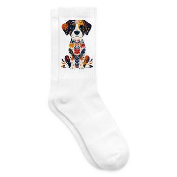Flower Dog Cute Little Dog Dog Design - Tennis socks - white - Right