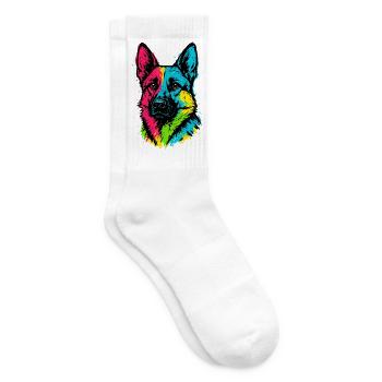German Shepherd Pop Art Multicolor Dog Portrait - Tennis socks - white - Right