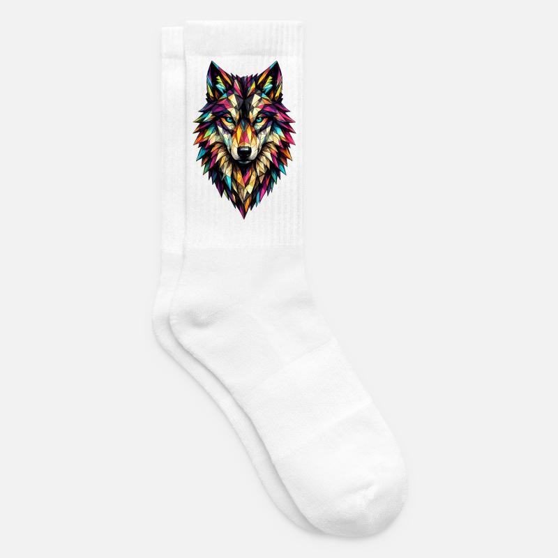 Farbgeometrischer Wolf - Tennissocken - Weiß