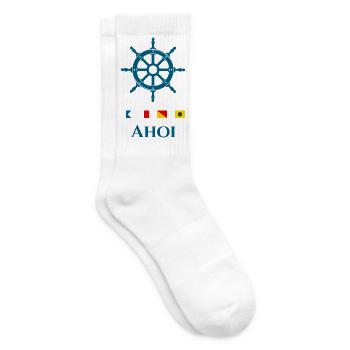 Ahoi Maritimes Steuerrad Signalflaggen Design - Tennissocken - Weiß - Rechts