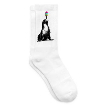 Seelöwe mit Eis im Stencil Style   - Tennissocken - Weiß - Rechts