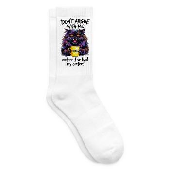 Cat Coffee Watercolor Morning Grouch - Tennis socks - white - Right
