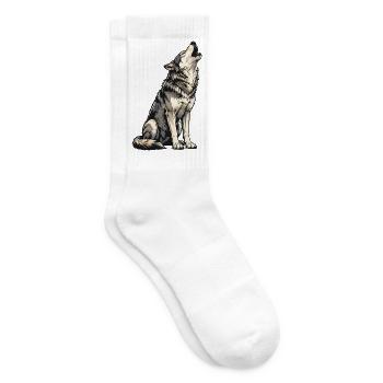Howling Wolf Illustration - Tennis socks - white - Right